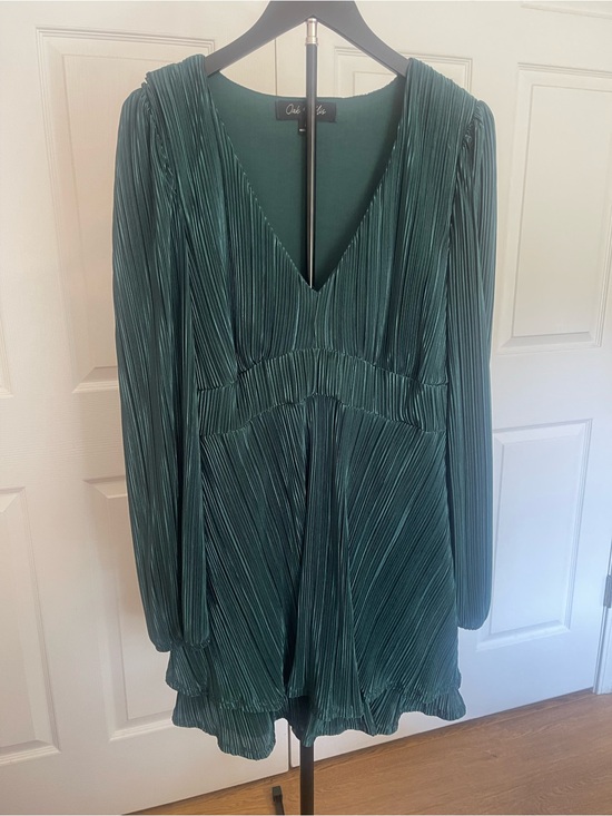 Oak & Trellis Dresses & Skirts - Oak & Trellis Forest Green Pleated V-Neck Long Sleeve Dress